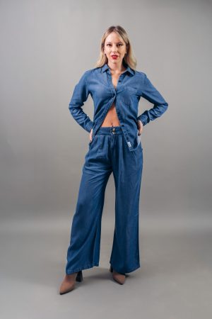 Camisa Azul con Bolsillo