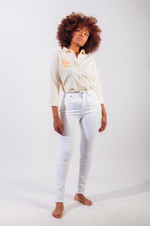 Camisa oxford amarillo pastel flor
