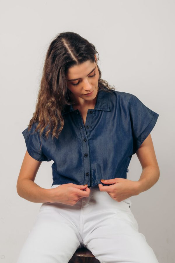 Blusa azul oscuro manga corta - Imagen 3