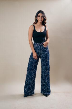 Wide Leg Bordado Azul