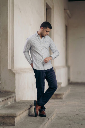 Camisa Clásica Gris Rayas