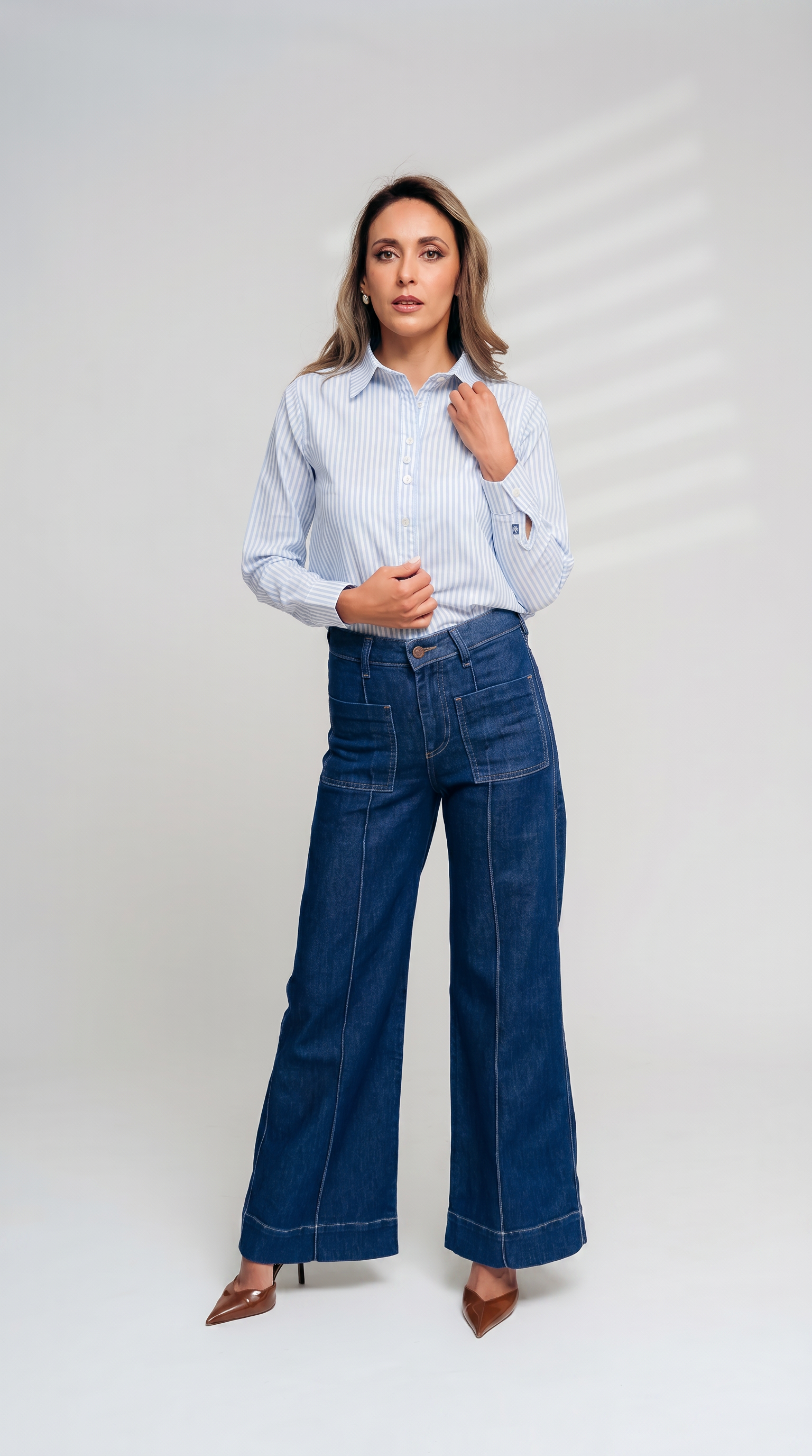 Wide Leg Bolsillo Cuadrado Azul