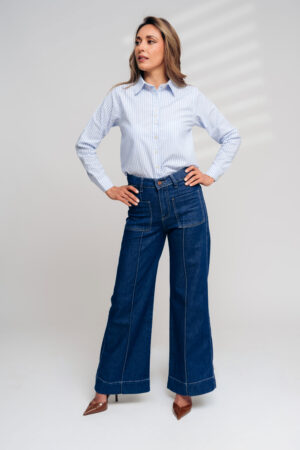 Wide Leg Bolsillo Cuadrado Azul